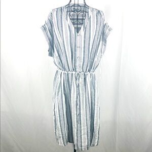 Time and‎ True Women’s V-Neck Gray/White Striped Tie Around Waist Dress Large